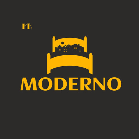 MODERNO gold logo on charcoal